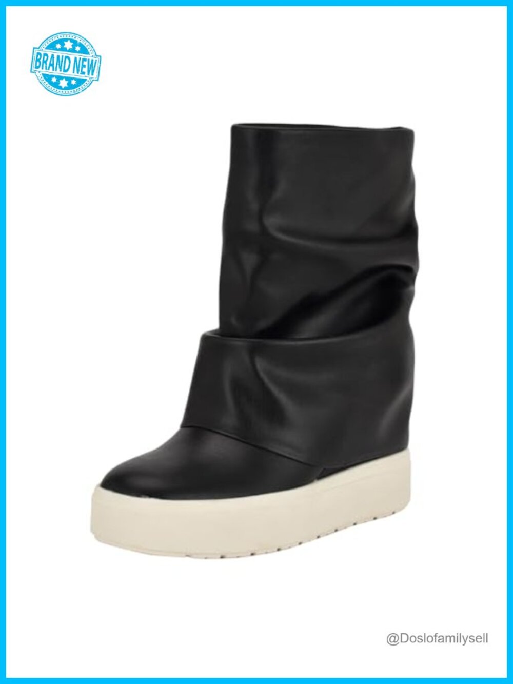 Faux Leather Foldover Slouchy Ankle Bootie Sneaker Hybrid Pull-On Wedge Heel